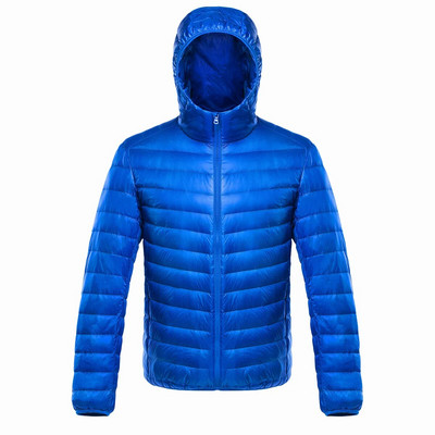 Jachetă împachetabilă pentru bărbați, cu glugă, ușoară, cu puf de rață, albă. Jachetă izolată puf pentru călătorii, drumeții în aer liber, mărime Plus 5XL