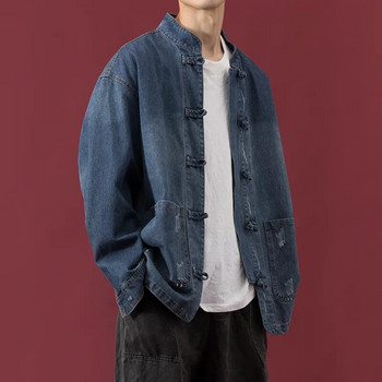 Дънково яке с голям размер в китайски стил за мъжко облекло Висококачествено ретро ежедневно палто Harajuku Trend Сини топове Мъжки
