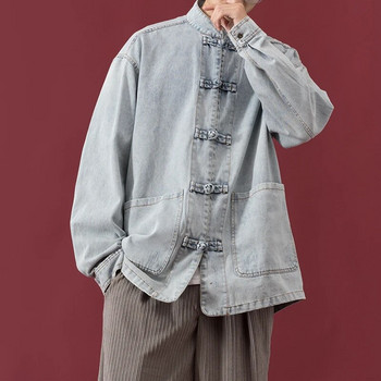Ανδρικό τζιν τζιν σακάκι κινέζικου στυλ Plus Size Distress Υψηλής ποιότητας Vintage casual παλτό Harajuku Trend Μπλε ανδρικές μπλούζες