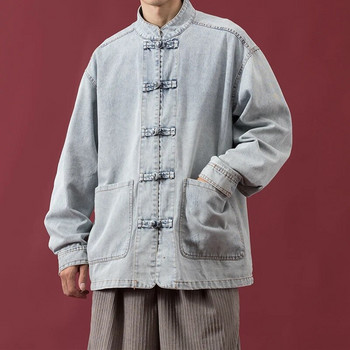 Ανδρικό τζιν τζιν σακάκι κινέζικου στυλ Plus Size Distress Υψηλής ποιότητας Vintage casual παλτό Harajuku Trend Μπλε ανδρικές μπλούζες