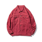 Jachetă de blugi roșii, elastică, simplă, de culoare solidă, la un singur piept, îmbrăcăminte casual din denim