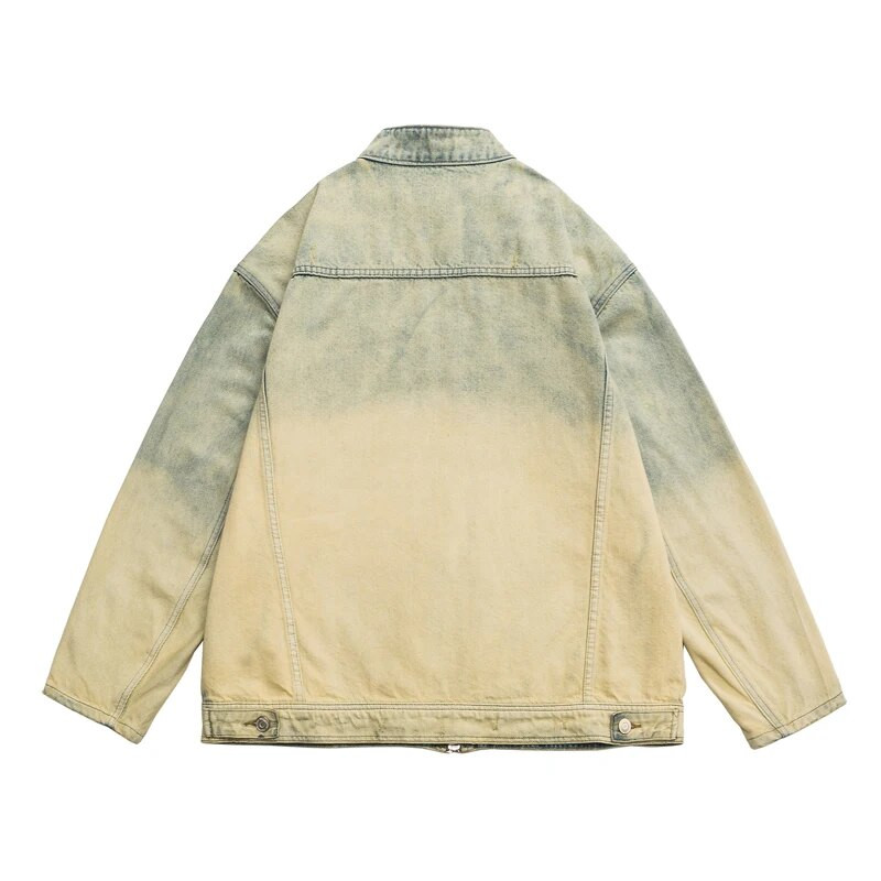 High Street férfi vintage mosott farmer dzseki, szorongatott cipzáros ujjak, nagyméretű utcai ruházat, divatos motoros kabátok