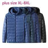 Νέα άφιξη Suepr Μεγάλο Φθινόπωρο Νεαρά, Χειμώνα, Μόδα Νεαρών Ανδρών Casual Stand Κολάρο με κουκούλα Ελαφρύ πουπουλένιο μπουφάν συν μέγεθος XL-7XL 8XL