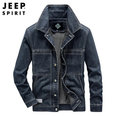 Jachetă de blugi JEEP SPIRIT pentru bărbați, ocazional, haină simplă de denim, primăvară și toamnă, la modă, pentru tineret, la oraș, cardigan pentru bărbați, haine confortabile