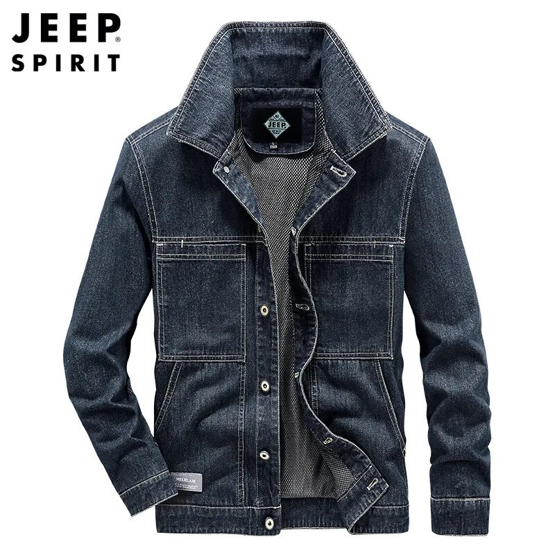 Jachetă de blugi JEEP SPIRIT pentru bărbați, ocazional, haină simplă de denim, primăvară și toamnă, la modă, pentru tineret, la oraș, cardigan pentru bărbați, haine confortabile