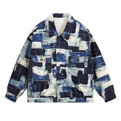 Ανδρικό μπουφάν τζιν με στάμπα με φαρδιά μπαλώματα παλτό Streetwear casual top outerwear