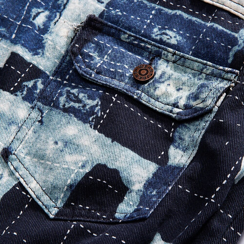 Ανδρικό μπουφάν τζιν με στάμπα με φαρδιά μπαλώματα παλτό Streetwear casual top outerwear