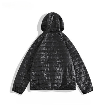 Зимно едноцветно пухено яке с качулка за мъже и жени Модни улични външни водоустойчиви топли универсални леки палта с цип