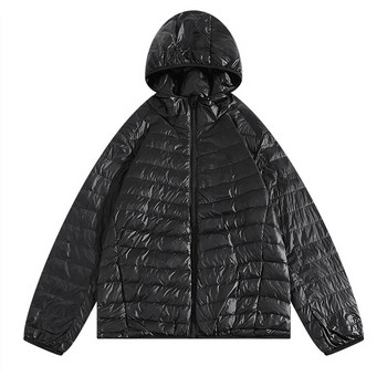 Зимно едноцветно пухено яке с качулка за мъже и жени Модни улични външни водоустойчиви топли универсални леки палта с цип