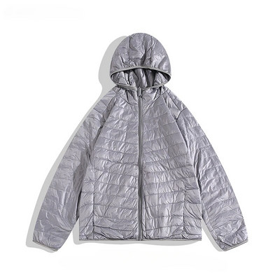 Jachetă de puf de culoare solidă cu glugă de iarnă pentru bărbați și femei, la modă, în aer liber, impermeabilă, călduroasă, versatilă, ușoară, cu fermoar