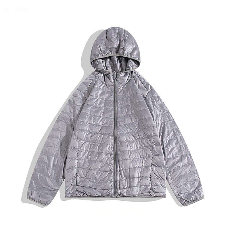 Jachetă de puf de culoare solidă cu glugă de iarnă pentru bărbați și femei, la modă, în aer liber, impermeabilă, călduroasă, versatilă, ușoară, cu fermoar