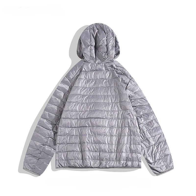 Jachetă de puf de culoare solidă cu glugă de iarnă pentru bărbați și femei, la modă, în aer liber, impermeabilă, călduroasă, versatilă, ușoară, cu fermoar