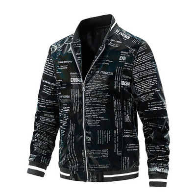 Paltoane de toamnă pentru bărbați cu litere imprimate uniformă de baseball ocazională Jachetă frumos cu fermoar Jachete subțiri cu mânecă lungă pentru bărbați Ropa Hombre