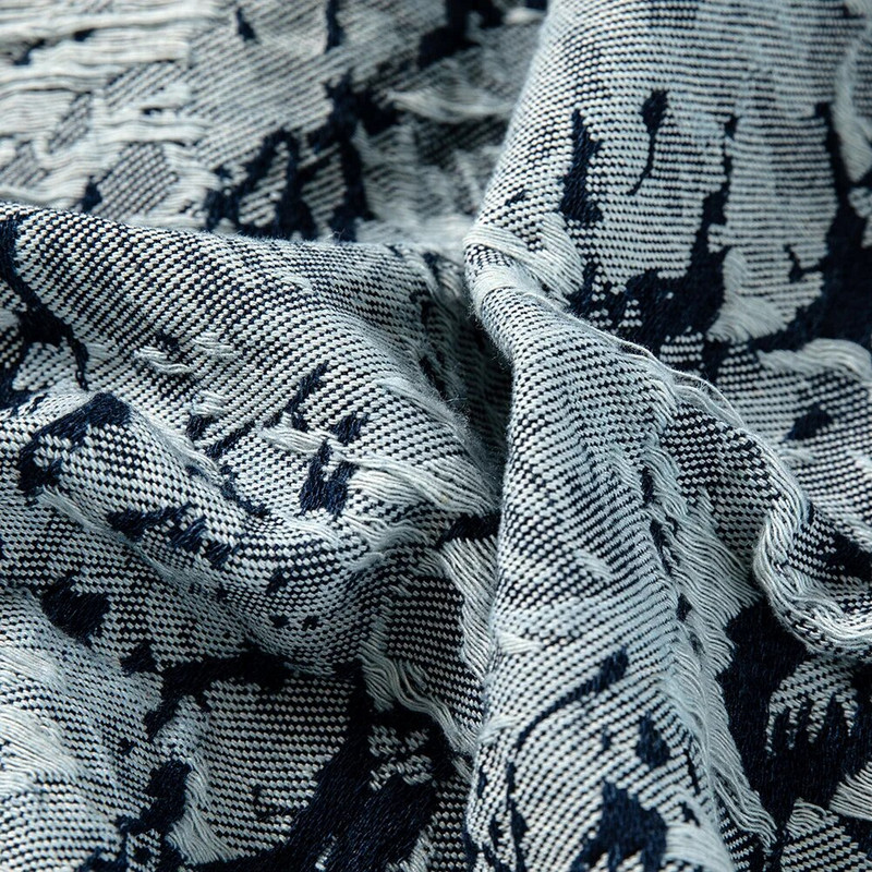 Muška poderana traper jakna s cvjetnim jacquard tkanjem i vezom Široka gornja odjeća dugih rukava