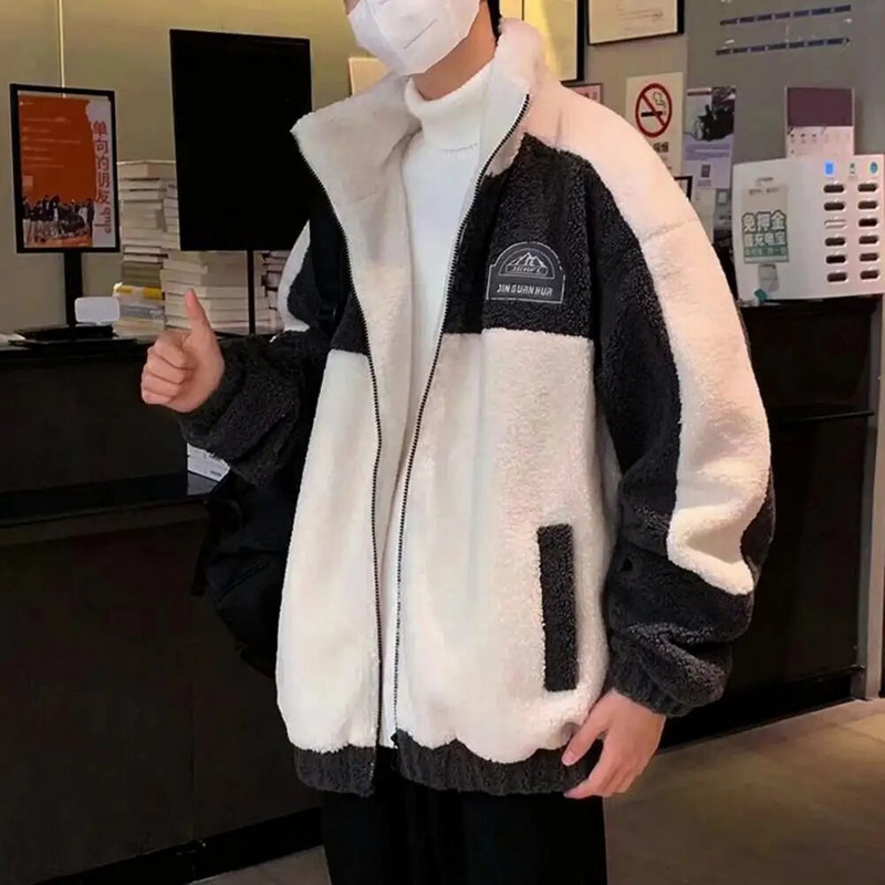 Jesen Zima Kaput od imitacije kašmira Muška jakna s džepovima dugih rukava sa stojećim ovratnikom Kaput Patchwork boja široka plišana jakna