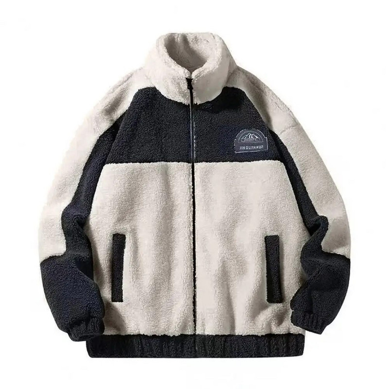 Jesen Zima Kaput od imitacije kašmira Muška jakna s džepovima dugih rukava sa stojećim ovratnikom Kaput Patchwork boja široka plišana jakna