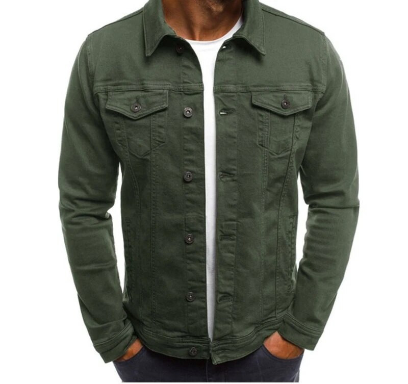Jachete de toamnă pentru bărbați 2023, ocazional, la modă, versatilă, subțire, cu un singur piept, cu mânecă lungă, de culoare uni, cardigan, cu nasturi, haină de denim de lucru