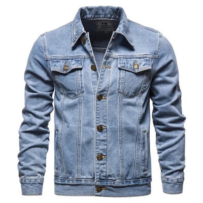 Bărbați Cardigan Patchwork Jachetă 2023 Toamna Iarnă Nouă Jachetă Denim Bărbați Jachetă Denim cu mânecă lungă, cu un singur piept, cu guler răsturnat