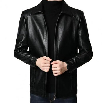 Мъжко кожено яке с тънък блейзър Pu Coat Модно кожено яке Streetwear Ежедневни якета с блейзър Мъжко връхно облекло Палто с цип