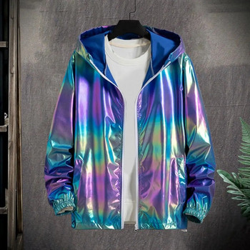 Ελαφρύ αντιανεμικό εξωτερικού χώρου Φωτεινό πολύχρωμο αντηλιακό μπουφάν με τσέπες με κουκούλα Ανδρικό μακρυμάνικο φερμουάρ για streetwear