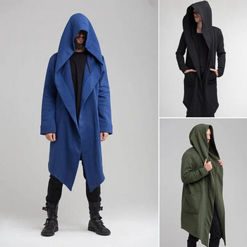 Hirigin New Men Winter Casual Hoodie Coat Solid Color Cardigan Cloak Coat Open Front Topl Long Outwear Есен Зима
