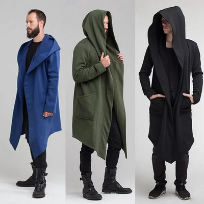 Hirigin New Men Winter Casual Hoodie Coat Solid Color Cardigan Cloak Coat Open Front Topl Long Outwear Есен Зима