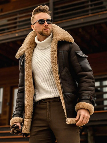Премиум ново мъжко кожено яке със средна дължина есен и зима 2022 г.