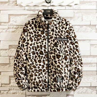 Jesenska mekana leopard jakna Muške majice s kapuljačom na patentni zatvarač Kaput s kapuljačom Y2K Causal Street Gornja odjeća Široka vjetrovka Muška Ženska