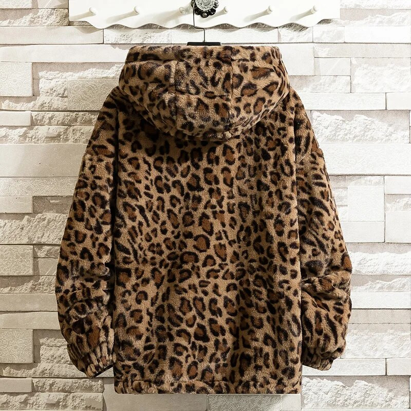 Jesenska mekana leopard jakna Muške majice s kapuljačom na patentni zatvarač Kaput s kapuljačom Y2K Causal Street Gornja odjeća Široka vjetrovka Muška Ženska