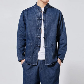 Ανδρικό φθινόπωρο 2023 Κοστούμι Tang Κινέζικο στιλ πλυμένο τζιν γιακά τζιν μπουφάν ανδρικό τζιν μπουφάν Casual βαμβακερό παλτό ανδρικό