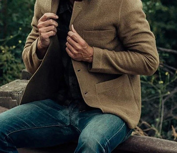 Модно есенно и зимно яке Мъжко облекло 2023 Младежко едноредно свободно прилепнало джобно реверно монолитно модерно ежедневно палто