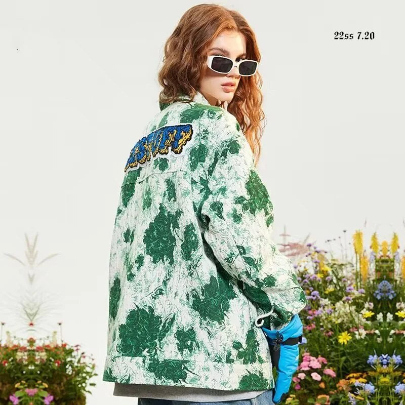 Jachetă vopsită în cravată, din bumbac, pe stradă mare, bărbați, femei, jachete de varsity largi, vintage, cu flori, haină japoneză, primăvară, toamnă, îmbrăcăminte nouă