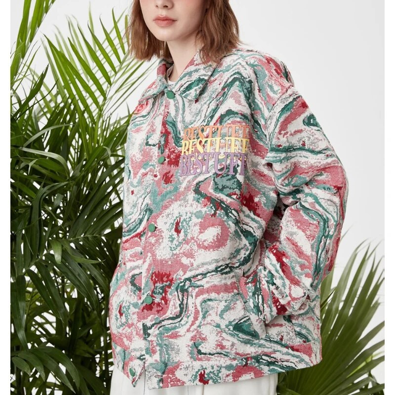 Jachetă vopsită în cravată, din bumbac, pe stradă mare, bărbați, femei, jachete de varsity largi, vintage, cu flori, haină japoneză, primăvară, toamnă, îmbrăcăminte nouă