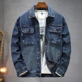 Nova pamučna traper jakna, muška vintage, ležerna jednobojna, kaput na rever, jednoredno kopčanje, motociklistički džep, jeans jakna, ulična odjeća 5XL