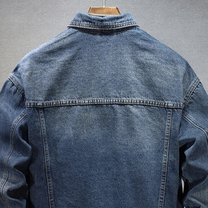 Nova pamučna traper jakna, muška vintage, ležerna jednobojna, kaput na rever, jednoredno kopčanje, motociklistički džep, jeans jakna, ulična odjeća 5XL