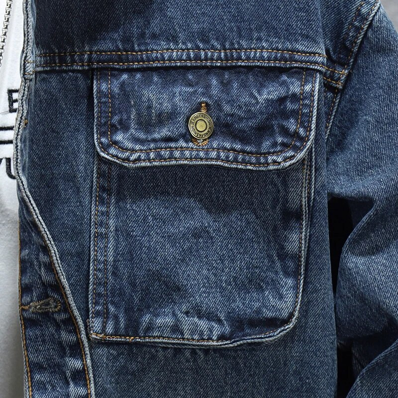 Nova pamučna traper jakna, muška vintage, ležerna jednobojna, kaput na rever, jednoredno kopčanje, motociklistički džep, jeans jakna, ulična odjeća 5XL