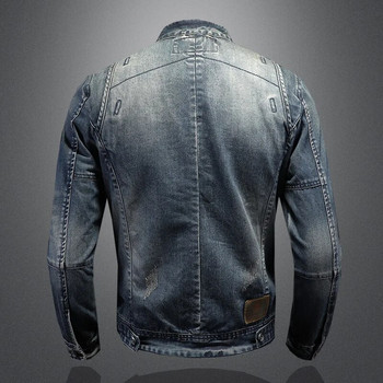 2023 Пролет Мъжки Винтидж дънкови якета Мъжка мода Slim Fits Motocycle Jean Denim Jacket Мъжко памучно горно облекло Soild Color
