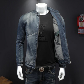 2023 Пролет Мъжки Винтидж дънкови якета Мъжка мода Slim Fits Motocycle Jean Denim Jacket Мъжко памучно горно облекло Soild Color