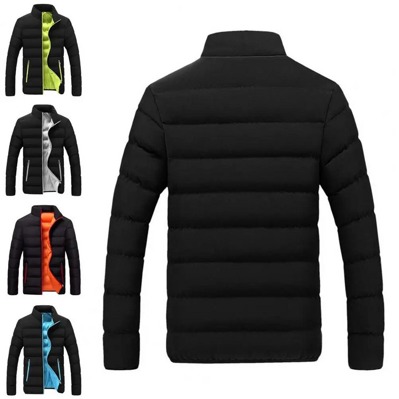 Bărbați groși, noi jachete parka calde, ocazional de iarnă, haine de îmbrăcăminte pentru bărbați, cu guler solid, jachetă din bumbac căptușită pentru bărbați.