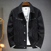 Jachetă neagră de blugi pentru bărbați, toamnă și iarnă, noua jachetă de blugi neagră pentru bărbați, de moda coreeană, largi, spălat, dărăpănat