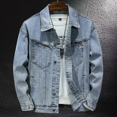 Jachetă neagră de blugi pentru bărbați, toamnă și iarnă, noua jachetă de blugi neagră pentru bărbați, de moda coreeană, largi, spălat, dărăpănat