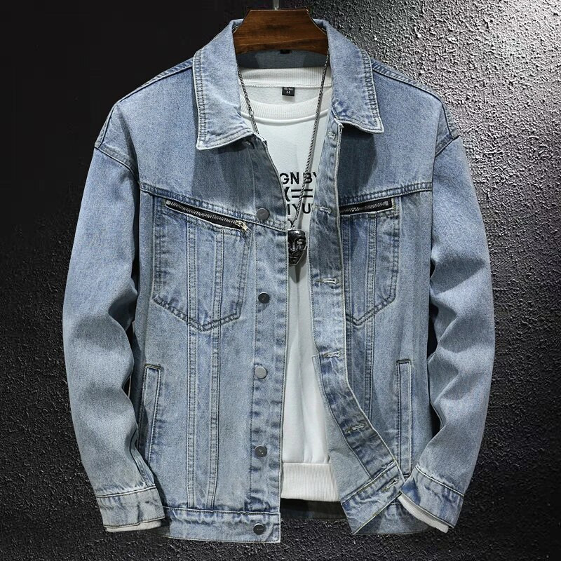Jachetă neagră de blugi pentru bărbați, toamnă și iarnă, noua jachetă de blugi neagră pentru bărbați, de moda coreeană, largi, spălat, dărăpănat
