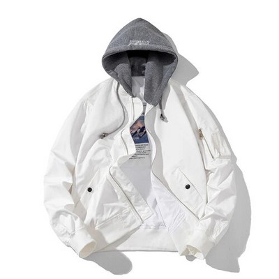 Ανδρικό μπουφάν μπουφάν Γυναικείο συμπαγές φθινόπωρο, χειμερινό πιλοτικό μπουφάν μόδας Vintage παλτό μπέιζμπολ με κουκούλα Casual Windbreak Κόκκινο ροζ μπορντό