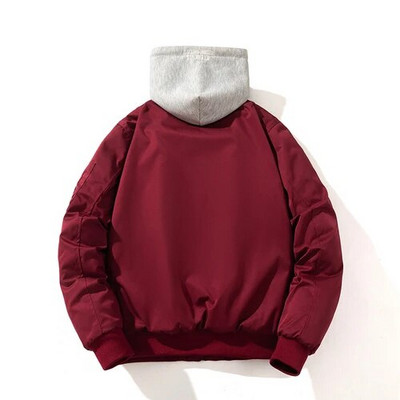 Ανδρικό μπουφάν μπουφάν Γυναικείο συμπαγές φθινόπωρο, χειμερινό πιλοτικό μπουφάν μόδας Vintage παλτό μπέιζμπολ με κουκούλα Casual Windbreak Κόκκινο ροζ μπορντό