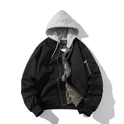 Ανδρικό μπουφάν μπουφάν Γυναικείο συμπαγές φθινόπωρο, χειμερινό πιλοτικό μπουφάν μόδας Vintage παλτό μπέιζμπολ με κουκούλα Casual Windbreak Κόκκινο ροζ μπορντό