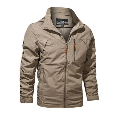 Jachetă de vânt de toamnă de modă pentru bărbați, culoare solidă, cu glugă, în aer liber, nou în îmbrăcăminte exterioară, îmbrăcăminte sping, haine, jachete pentru bărbați 5XL