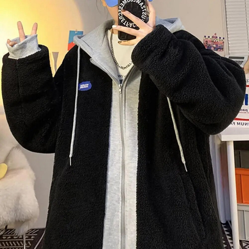 2023 Hanorace de lucru cu plasture din lână de miel pentru femei, iarnă, jachete căptușite, groase, calde, haină, retro, largi, cu glugă, haină de iarnă pentru femei