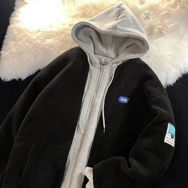 2023 Hanorace de lucru cu plasture din lână de miel pentru femei, iarnă, jachete căptușite, groase, calde, haină, retro, largi, cu glugă, haină de iarnă pentru femei