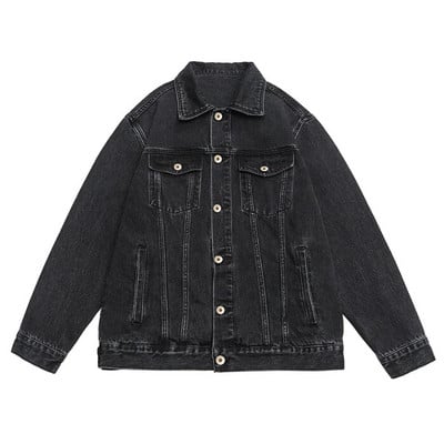 2023. őszi új férfi farmer dzseki, laza alkalmi japán utcai trendkabátok fekete kék divatos utcai ruházat nagy méretű M-5XL