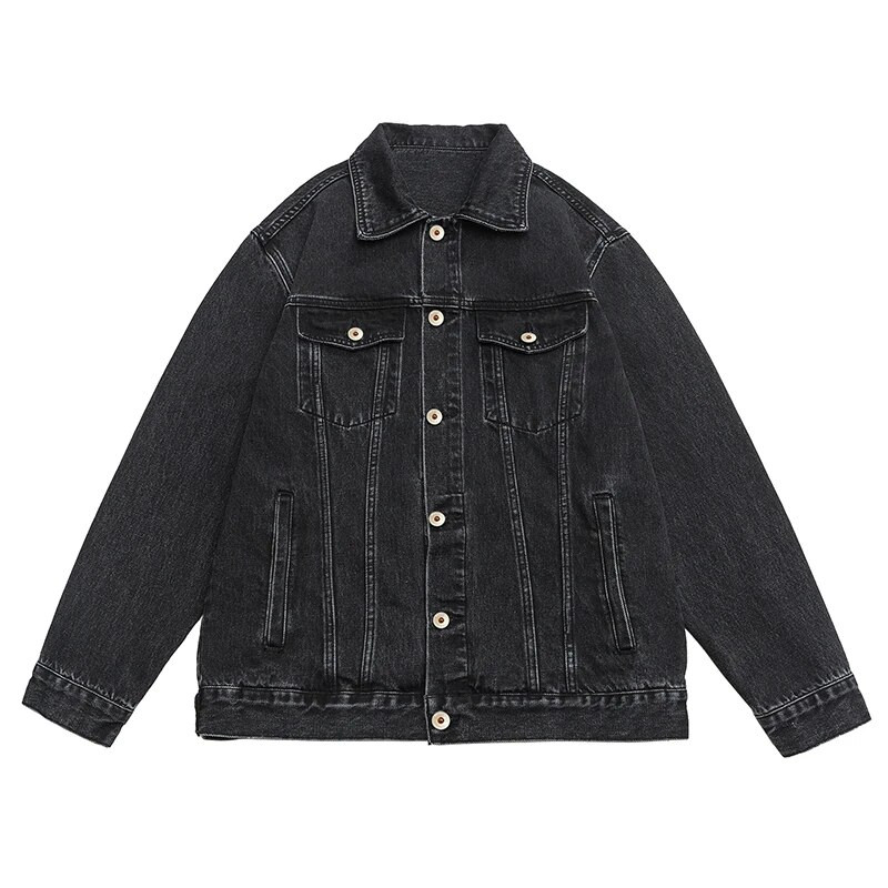 2023. őszi új férfi farmer dzseki, laza alkalmi japán utcai trendkabátok fekete kék divatos utcai ruházat nagy méretű M-5XL